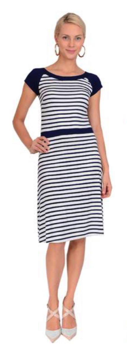 Casual feeder strip midi knit dress with contrast waist band (viscose (rayon) spandex)